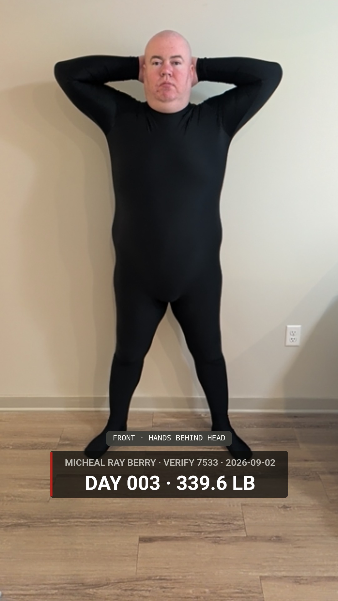Micheal Ray Berry daily accountability photo — 2026-09-02, 339.6 LB, front view, public accountability record