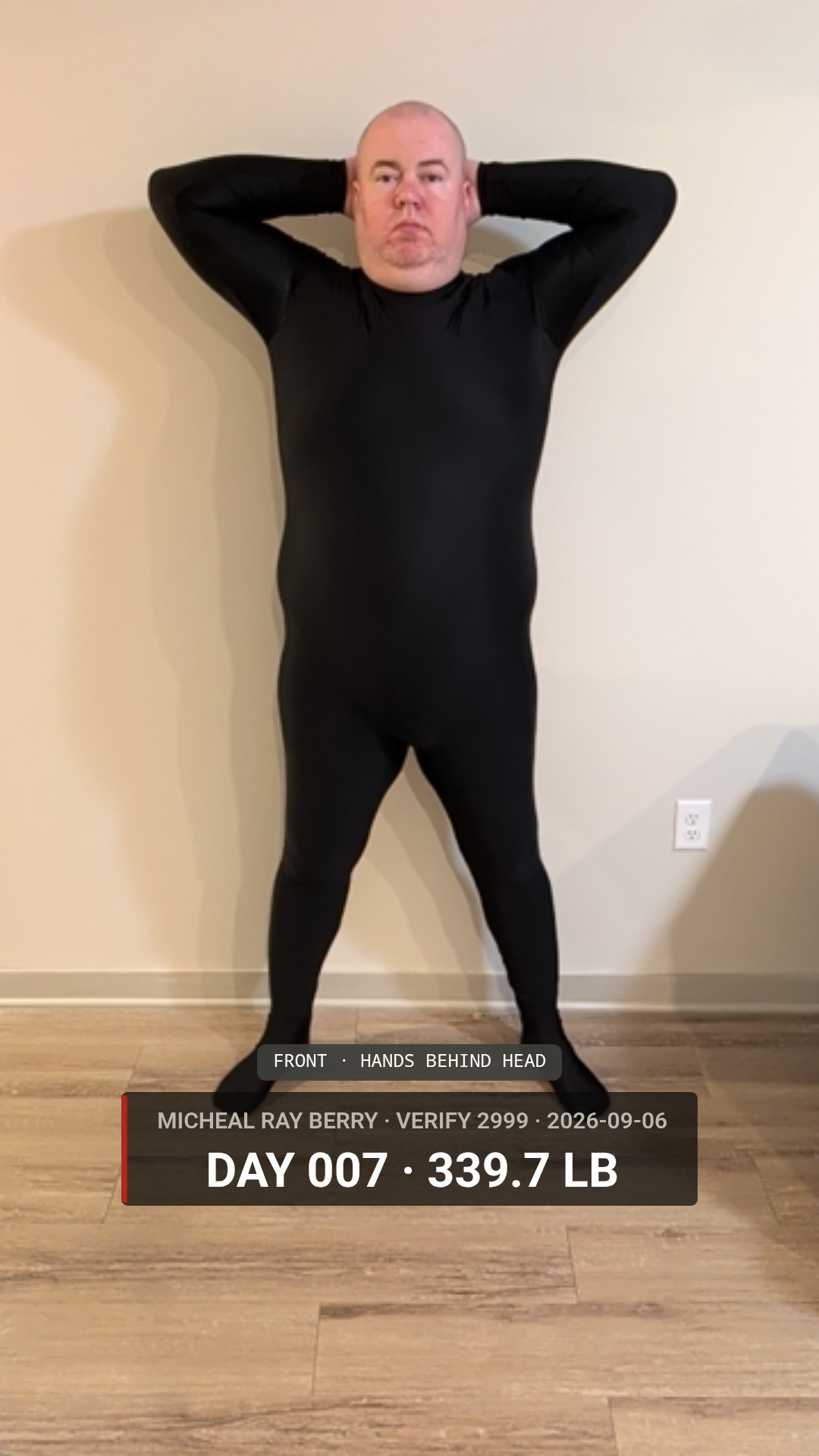 Micheal Ray Berry daily accountability photo — 2026-09-06, 339.7 LB, front view, public accountability record