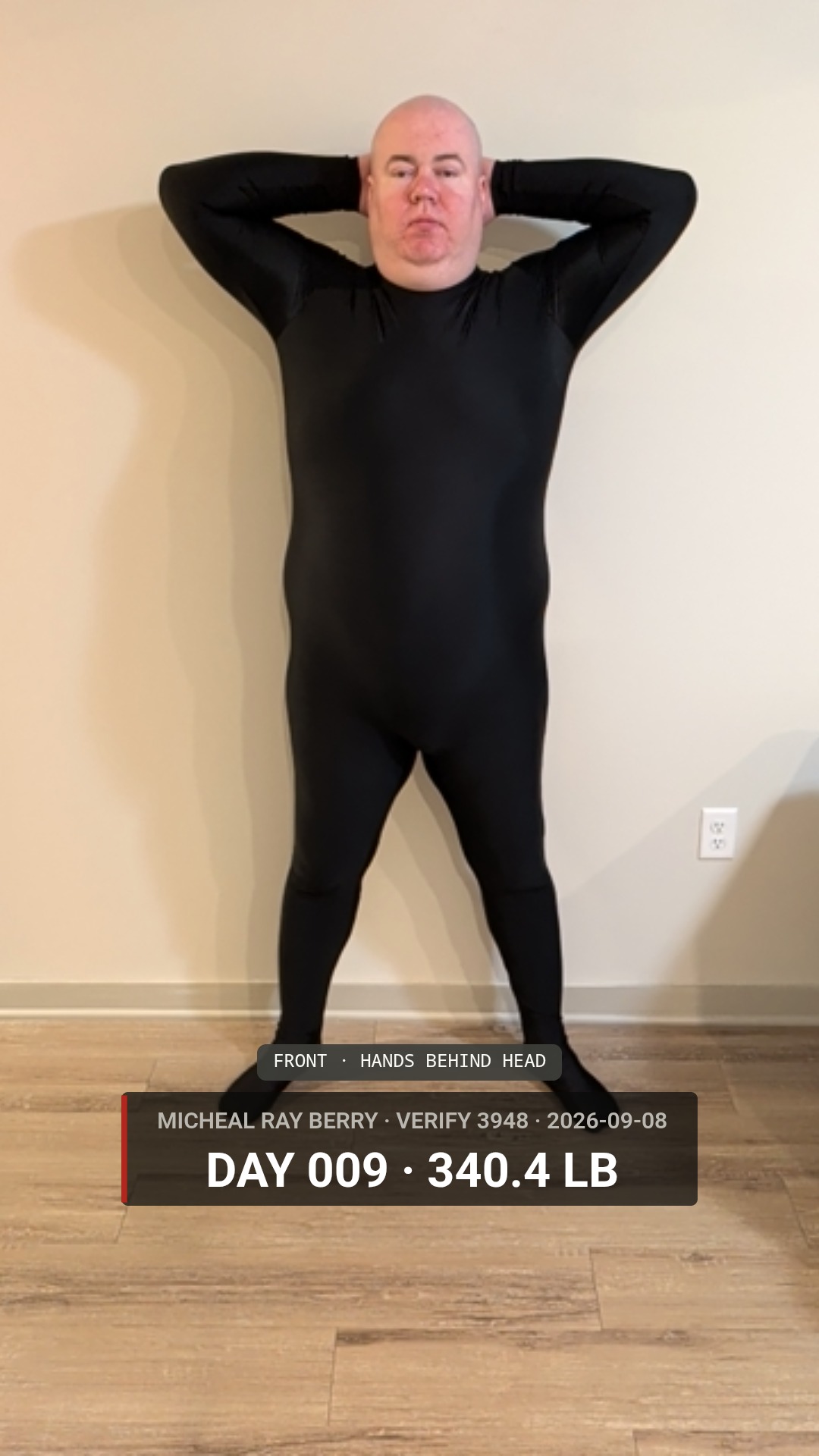 Micheal Ray Berry daily accountability photo — 2026-09-08, 340.4 LB, front view, public accountability record
