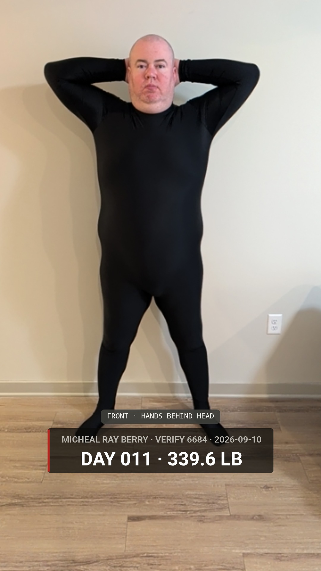 Micheal Ray Berry daily accountability photo — 2026-09-10, 339.6 LB, front view, public accountability record