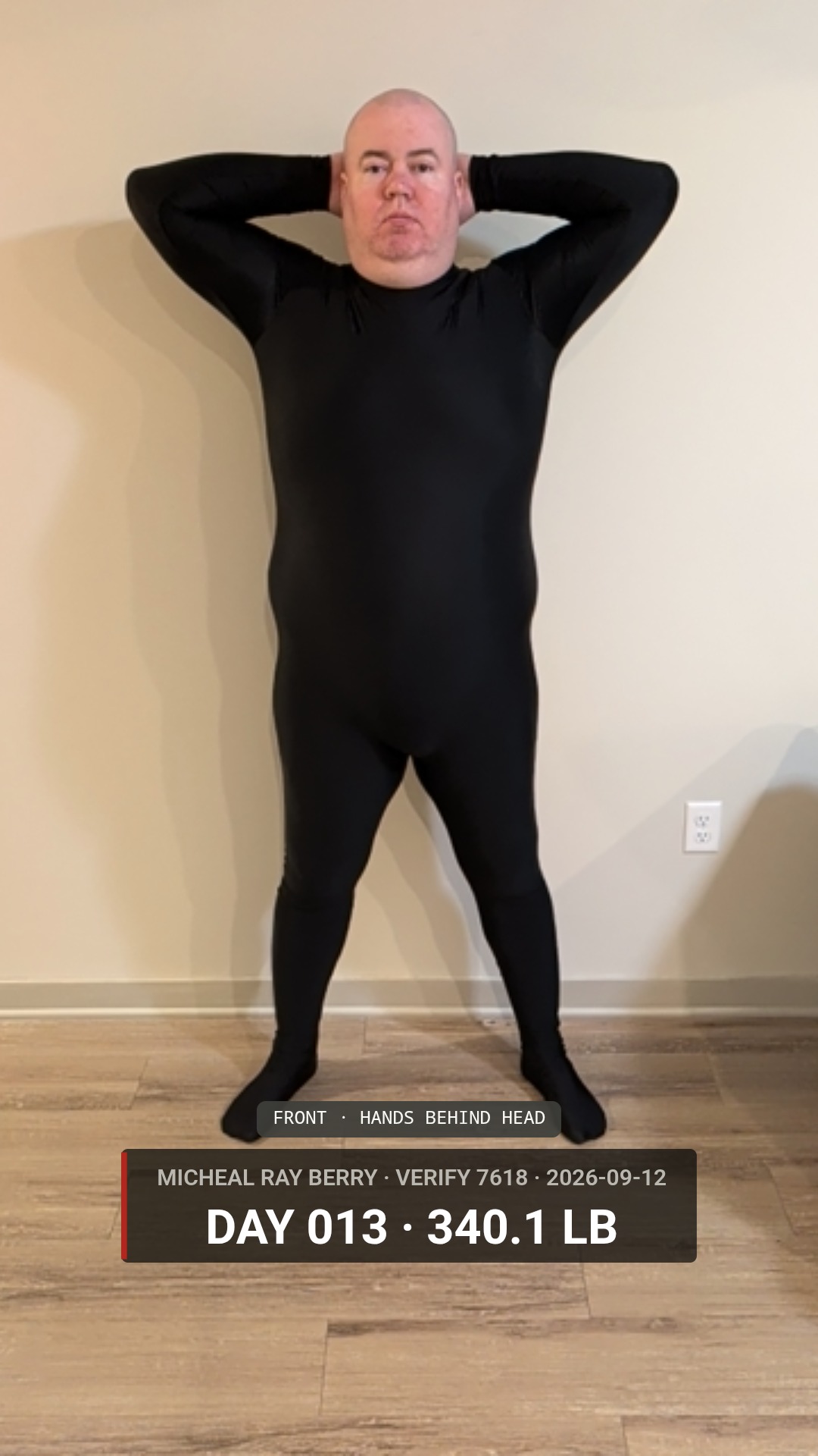 Micheal Ray Berry daily accountability photo — 2026-09-12, 340.1 LB, front view, public accountability record